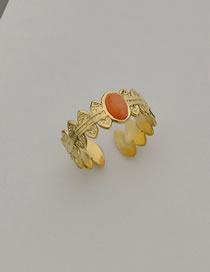 Fashion Gold Titanium Steel And Agate Open Ring