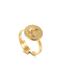 Fashion Gold Titanium Steel Irregular Round Face Moon Open Ring