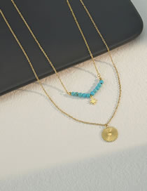 Fashion Gold Titanium Steel Round Face Geometric Turquoise Double Necklace
