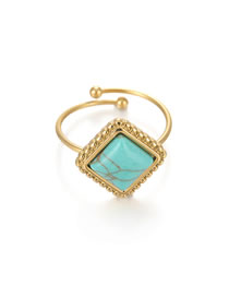 Fashion Gold Titanium Steel Inlaid Turquoise Lace Square Ring