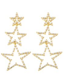 Fashion Gold Geometric Zircon Hollow Five-pointed Star Earrings