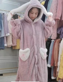 Fashion Purple Bunny Suit Flannel Hooded Rabbit Ear Nightgown And Trousers Suit