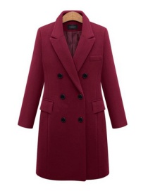 Fashion Red Wine Nizi Coat With Double-breasted Lapel Pockets
