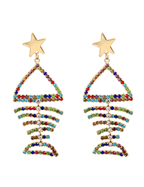 Fashion Color Alloy Diamond Five-pointed Star Fishbone Earrings