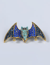 Fashion Blue Alloy Diamond Halloween Bat Brooch
