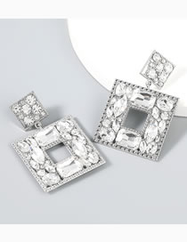 Fashion Silver Color Alloy Diamond Square Earrings