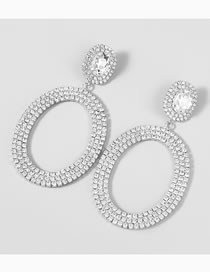 Fashion Silver Color Alloy Diamond Oval Geometric Earrings