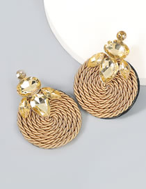 Fashion Gold Color Alloy Diamond Elastic Wire Braided Round Stud Earrings