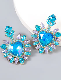 Fashion Blue Alloy Inlaid Heart Diamond Geometric Stud Earrings