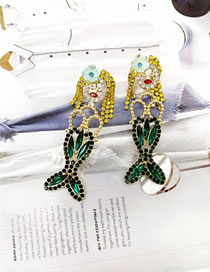 Fashion Color Metal Mermaid Earrings With Colored Diamonds