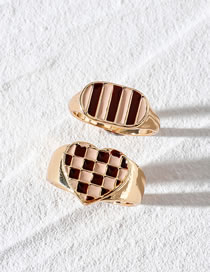 Fashion Gold Color Checkerboard Stripe Ring Set