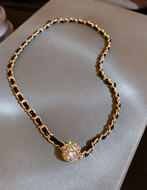 Fashion Gold Color Alloy Diamond Ball Leather Winding Necklace