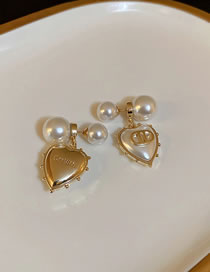 Fashion Gold Color Alloy Diamond Heart Pearl Asymmetrical Stud Earrings