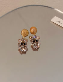 Fashion Khaki Alloy Diamond Bear Earrings