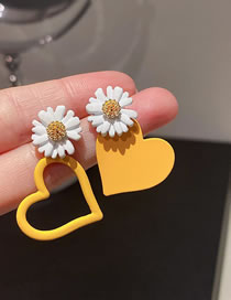 Fashion Yellow Alloy Love Daisy Asymmetrical Stud Earrings