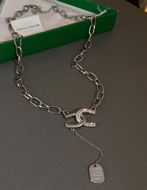 Fashion Silver Color Alloy Inlaid Zirconium Letter Square Necklace