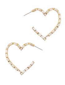 Fashion Champagne Alloy Diamond Hollow Heart Stud Earrings