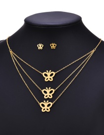 Fashion Gold Titanium Steel Multilayer Butterfly Necklace And Earrings Set