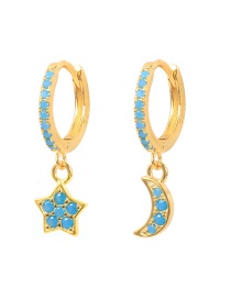 Fashion Blue Turquoise Metal Diamond-studded Star And Moon Earrings