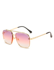 Fashion Gold Color Frame Purple Powder Tablets Double Beam Trim Sunglasses