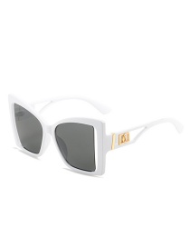 Fashion White Frame All Gray Large Frame Cat Eye Sunglasses