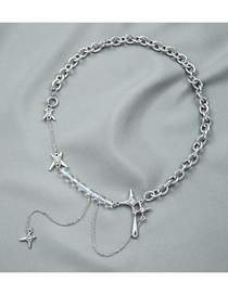 Fashion Silver Color Titanium Steel Diamond Star Cross Stitching Necklace