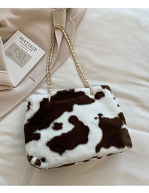 Fashion White And Brown Plush Large-capacity Zipper Crossbody Bag