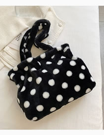 Fashion Black Plush Polka Dot Print Large-capacity Shoulder Bag
