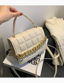 Fashion White Pu Grid Embroidery Thread Thick Chain Portable Messenger Bag