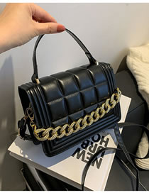 Fashion Black Pu Grid Embroidery Thread Thick Chain Portable Messenger Bag