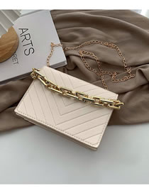 Fashion White Pu Geometric Embroidery Thread Thick Chain Portable Messenger Bag