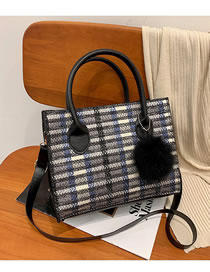 Fashion Black With Blue Pu Large-capacity Fur Ball Messenger Bag