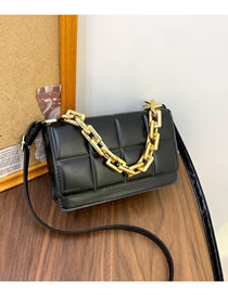 Fashion Black Pu Grid Thick Chain Portable Messenger Bag
