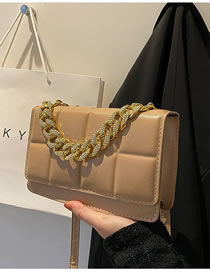 Fashion Khaki Checkered Indentation Flap Thick Chain Portable Messenger Bag