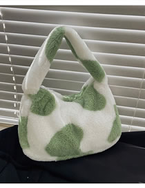 Fashion Green Cow Pattern Plush Handbag