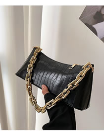 Fashion Black Pu Lychee Pattern Chain One-shoulder Baguette