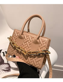 Fashion Khaki Pu Geometric Cross Embroidery Thread Thick Chain Portable Messenger Bag