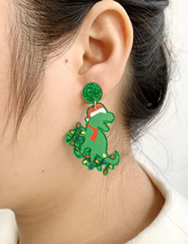 Fashion Green Neon Dinosaur Christmas Dinosaur Acrylic Glitter Earrings