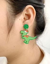Fashion Green Hat Dinosaur Christmas Dinosaur Acrylic Glitter Earrings