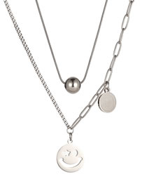 Fashion Silver Color Titanium Steel Smiley Ball Double Necklace