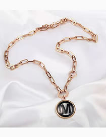 Fashion Rose Gold Color Titanium Steel Round Letter Pendant Necklace