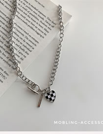 Fashion Checkerboard Necklace Titanium Steel Heart Checkerboard Necklace