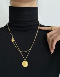 Fashion Gold Color Titanium Steel Round Brand Double Necklace