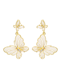 Fashion White Alloy Oil Drop Diamond Hollow Butterfly Stud Earrings