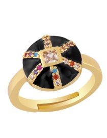 Fashion Black Copper Inlaid Color Zirconium Drop Oil Open Ring