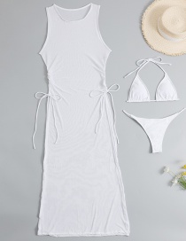 Fashion White Three-piece Swimsuit With Solid Color Sling