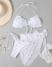 Fashion White Three-piece Print Lace-up Swimsuit