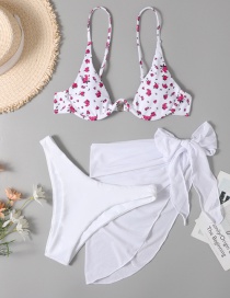Fashion White Three-piece Swimsuit With Split Print