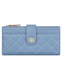 Fashion Blue Diamond Embroidery Thread Multi-card Position Zipper Long Wallet