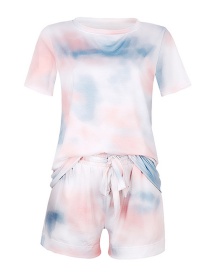 Fashion Grey Tie-dye Printed Short-sleeved Shorts Suit
